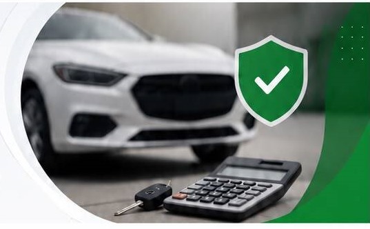 A car with an insurance calculator and a protection shield